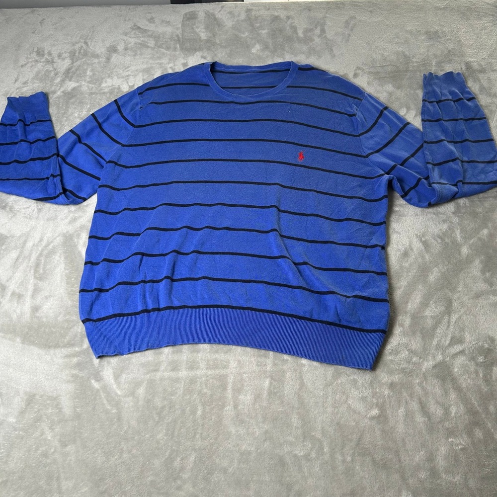 Polo Ralph Lauren Blue Black Striped Long Sleeve top Women's XL 100% cotton